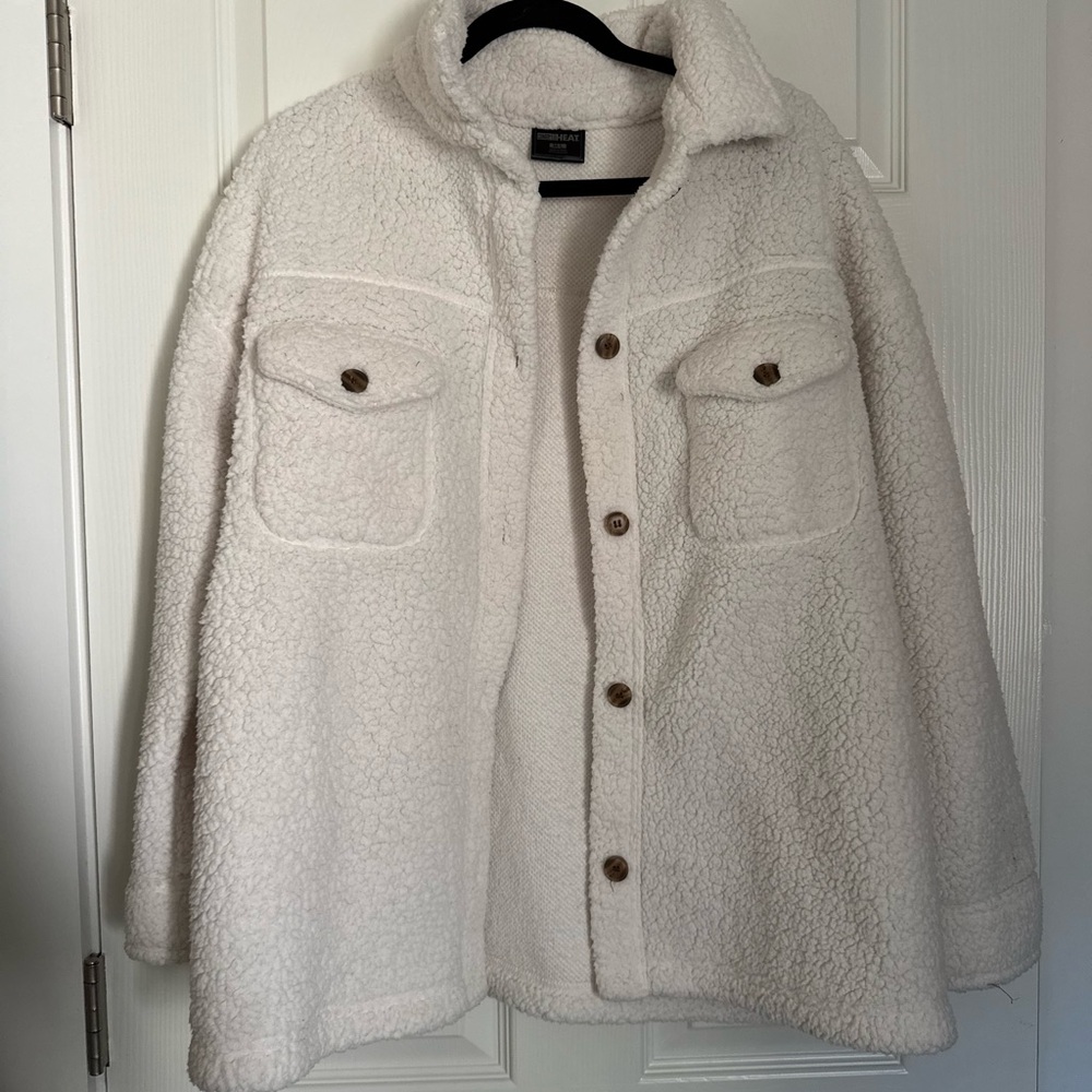 32 Degrees White Sherpa Button-Front Jacket
